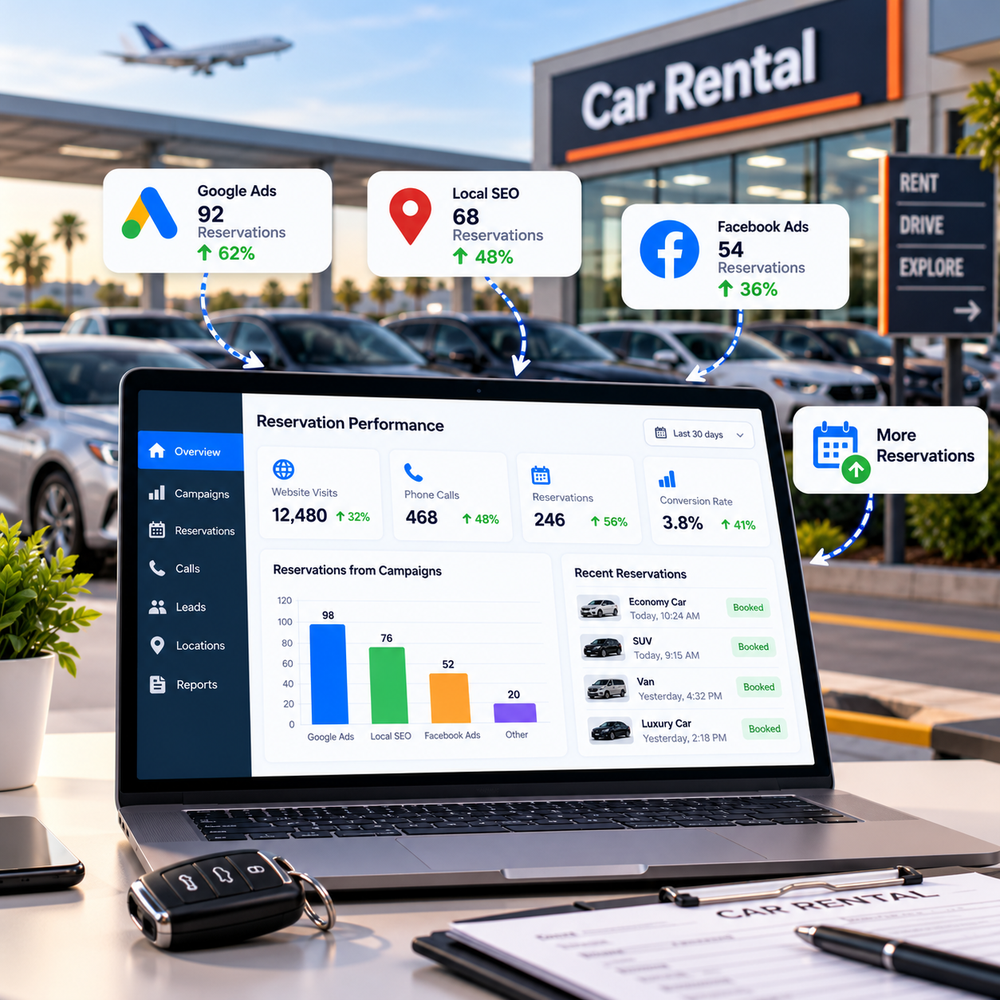 A fleet of rental vehicles
